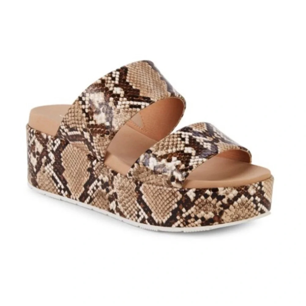 J/Slides Quincy snake print python platform two strap sandals